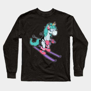 Cartoon unicorn skiing Long Sleeve T-Shirt